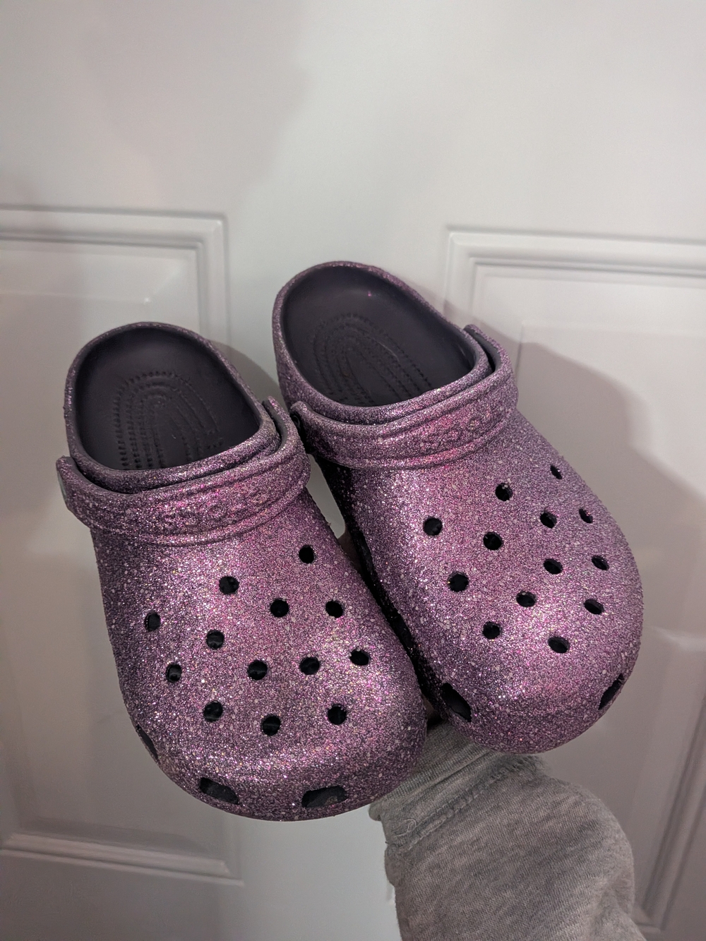 CROCS Kids Glitter Slip-On Clogs in Sparkle Purple